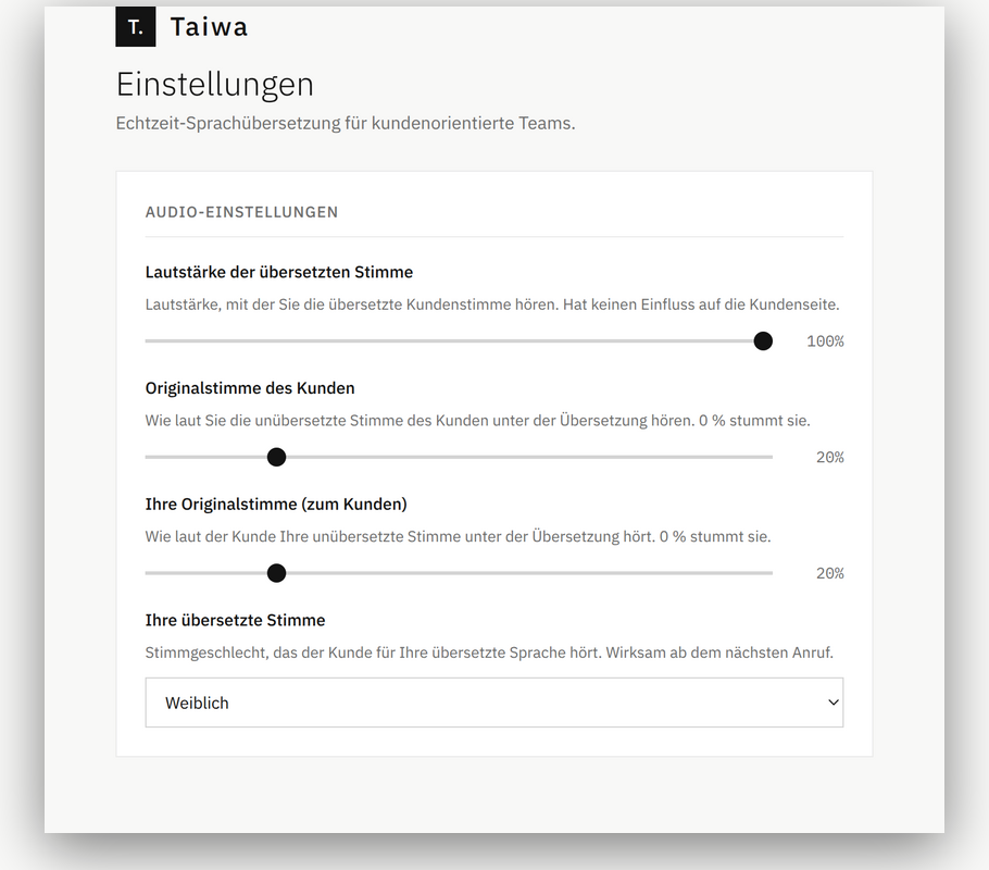 Taiwa settings — the inbound and outbound soften sliders set to 20%
